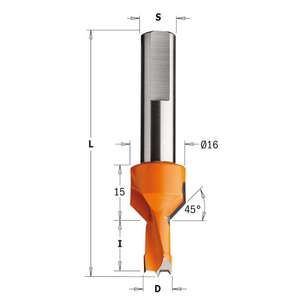 CMT 377.081.11 DOWEL DRILL WITH COUNTERSINK 5/16”x15x70mm  S=10x38mm  RH