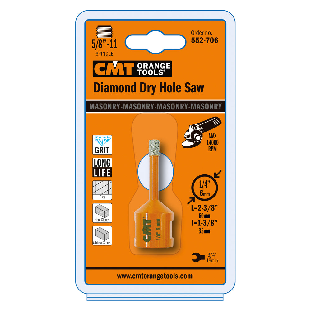 CMT 552-708 DIAMOND DRY HOLE SAW D=5/16”x1-3/8”x2-3/8’’  S=5/8”-11