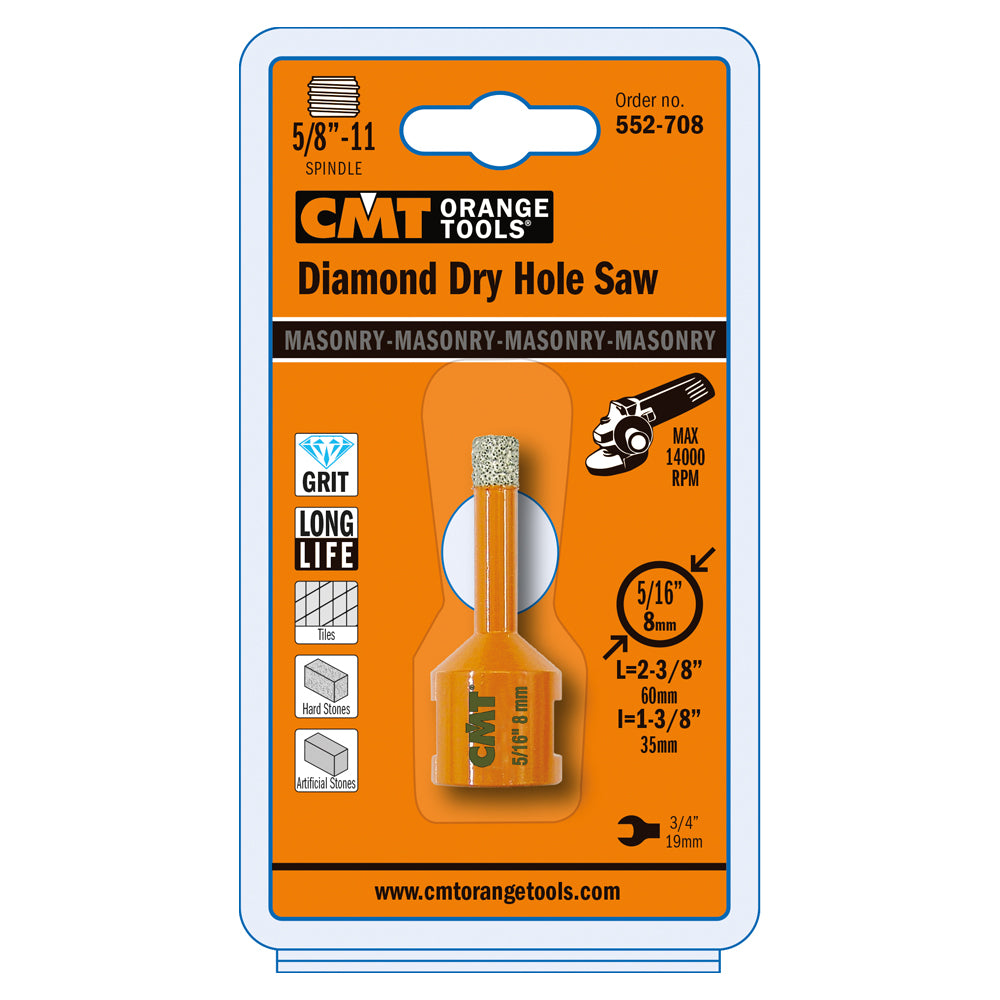 CMT 552-708 DIAMOND DRY HOLE SAW D=5/16”x1-3/8”x2-3/8’’  S=5/8”-11