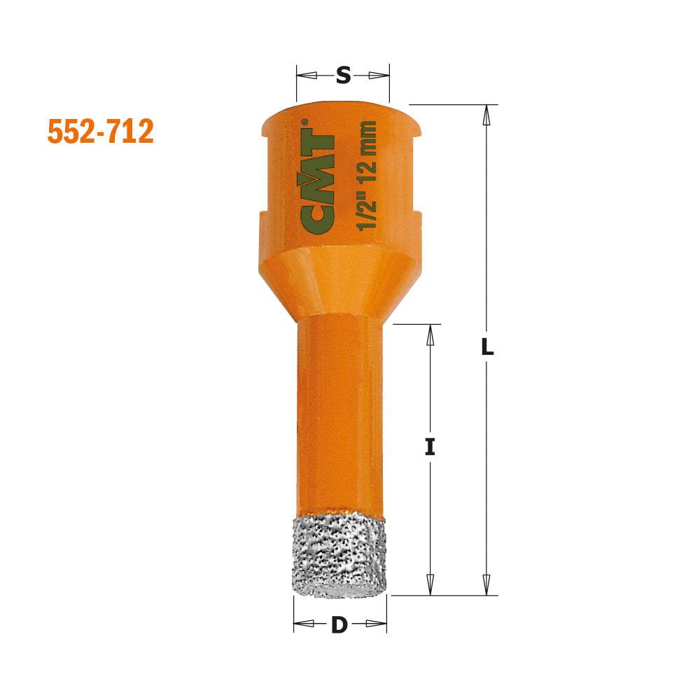 CMT 552-705 DIAMOND DRY HOLE SAW D=3/16”x1-3/8”x2-3/8’’  S=5/8”-11