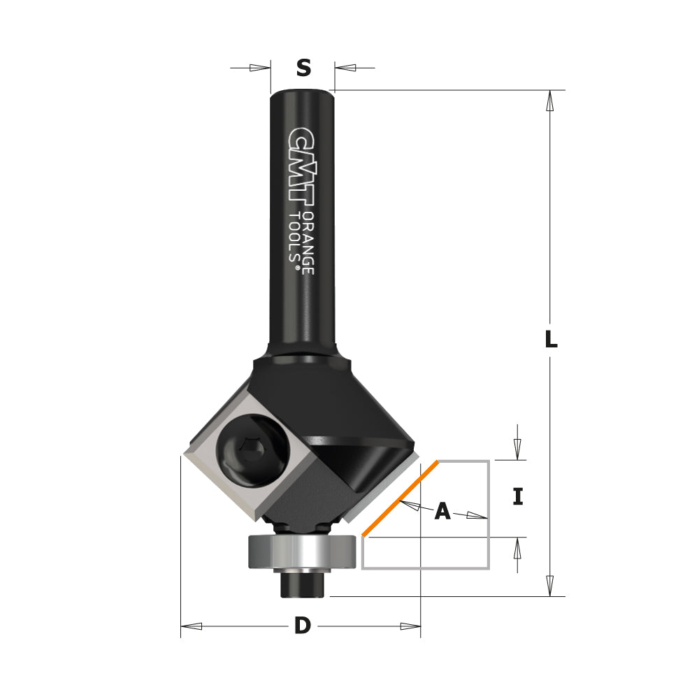 CMT 659.046.11 CHAMFER BITS WITH INSERT KNIVES D=1-9/64”x5/16” (45°)  S=1/4”