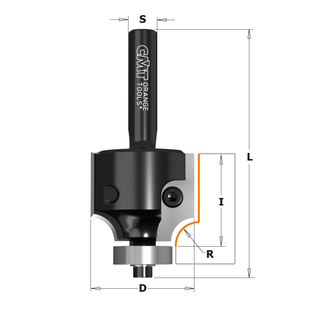 CMT 661.064.11 ROUNDOVER BIT W.KNIVES HM Z2 S=6.35 R=6.35