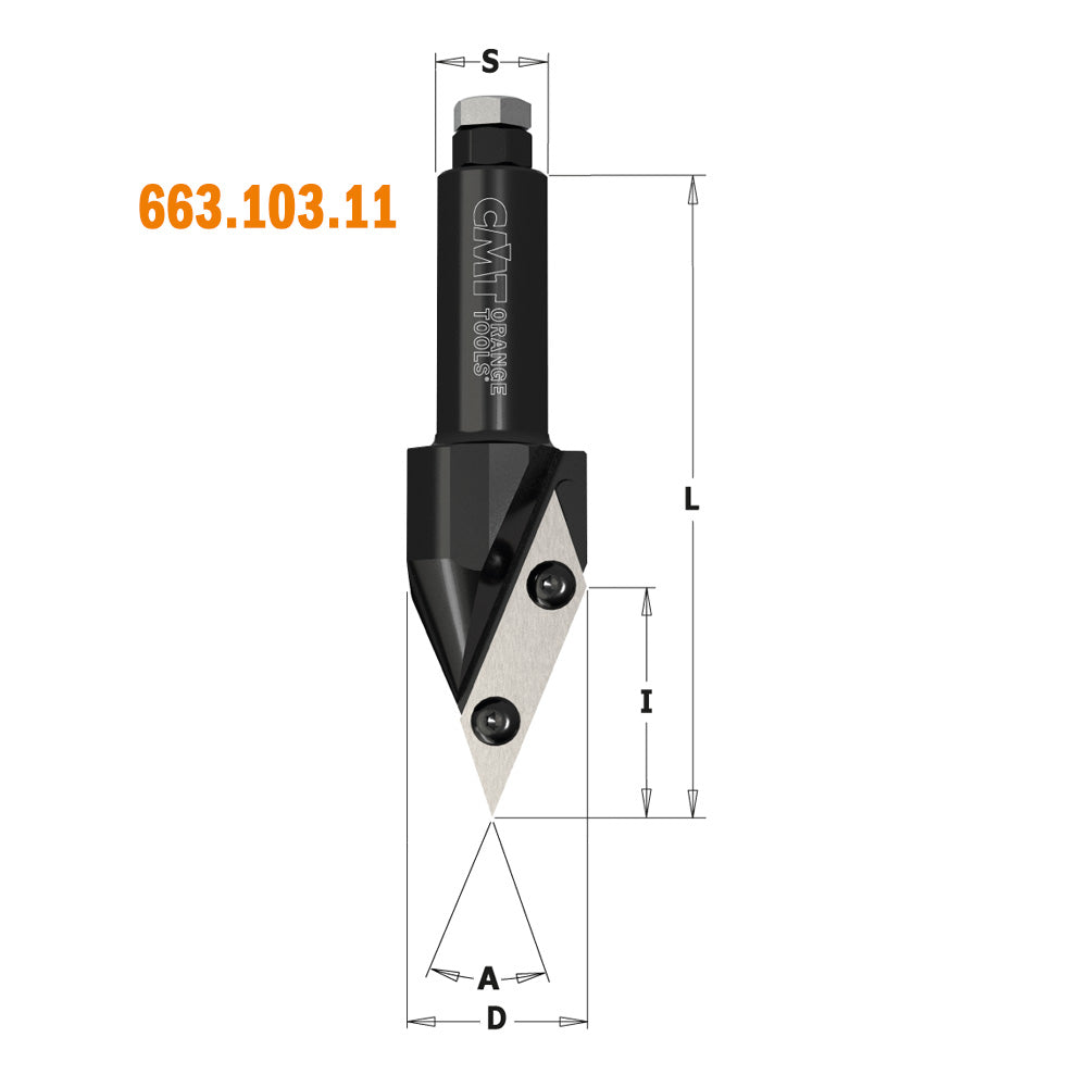 CMT 663.103.11 V-GROOVE & FOLDING CNC BIT D=1-3/8” (45°)  S=20mm