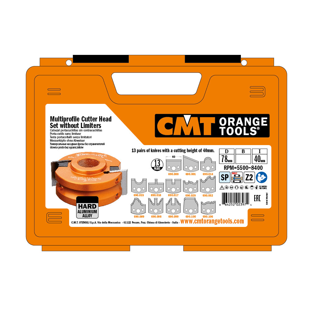 CMT 692.013.09 13-PIECE MULTIPROFILE CUTTER HEAD WITHOUT LIMITERS D=3-1/8”  B=3/4”